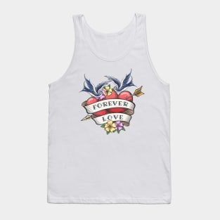 Two Hearts Pierced By Arrow with hand made Lettering Together Forever. Tattoo Hearts With Flower Tank Top